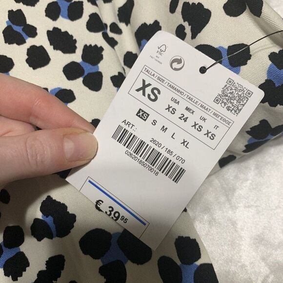 Zara 2620/185/070 new womens black white blue mid rise leopard print pants Xs - Picture 4 of 6